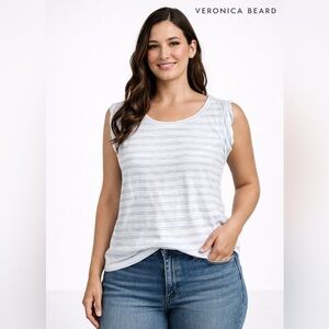 Veronica Beard Dree Muscle Tee Bluebell White Stripe Cotton Tank Size L